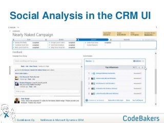Social Analysis in the CRM UI




 CodeBakers Oy   NetBreeze & Microsoft Dynamics CRM
 
