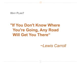 Why Plan?"If You Don't Know Where You're Going, Any Road Will Get You There“~Lewis Carroll