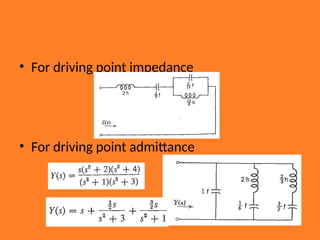 • For driving point impedance
• For driving point admittance
 
