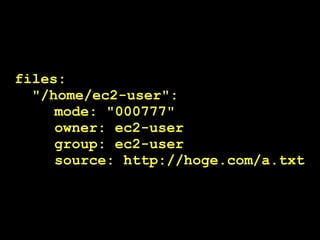 files:
  "/home/ec2-user":
     mode: "000777"
     owner: ec2-user
     group: ec2-user
     source: http://hoge.com/a.txt
 