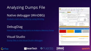 Analyzing Dumps File
Native debugger (WinDBG)
Analyze crash dump files by using WinDbg
DebugDiag
How to Use Debug Diagnost...