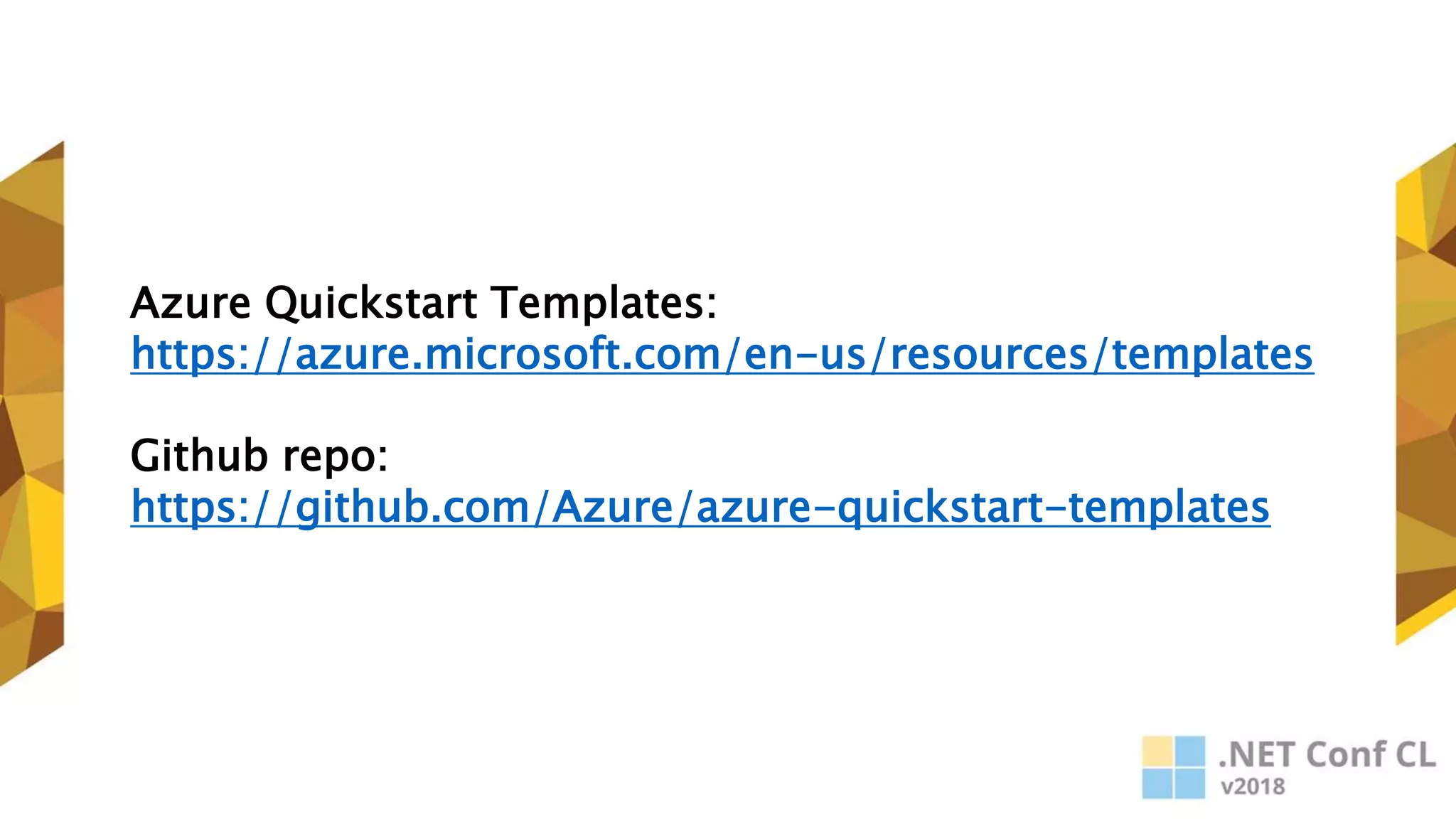 Azure Quickstart Templates:
https://azure.microsoft.com/en-us/resources/templates
Github repo:
https://github.com/Azure/azure-quickstart-templates
 