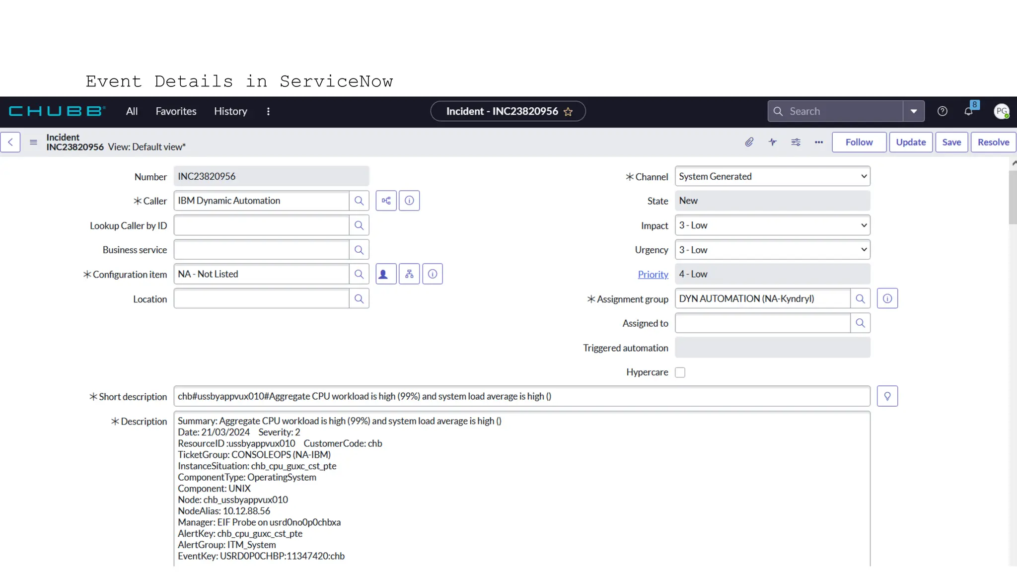 Event Details in ServiceNow