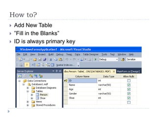 Howto?Add New Table”Fill in the Blanks”ID is always primary key