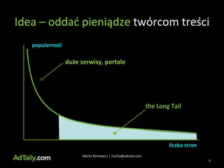 Idea – oddać pieniądze  twórcom treści Marta Klimowicz | marta@adtaily.com duże serwisy, portale 