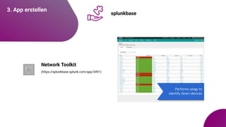 3. App erstellen
splunkbase
Network Toolkit
(https://splunkbase.splunk.com/app/3491)
 