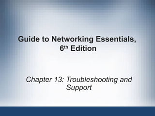 Guide to Networking Essentials,
6th
Edition
Chapter 13: Troubleshooting and
Support
 