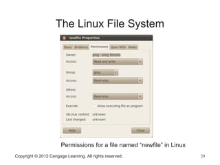 The Linux File System
Permissions for a file named “newfile” in Linux
Copyright © 2012 Cengage Learning. All rights reserved. 29
 