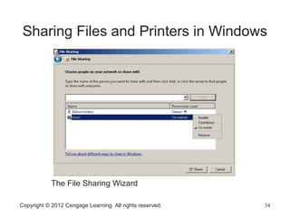 Sharing Files and Printers in Windows
The File Sharing Wizard
Copyright © 2012 Cengage Learning. All rights reserved. 34
 