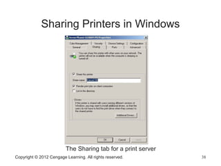 Sharing Printers in Windows
The Sharing tab for a print server
Copyright © 2012 Cengage Learning. All rights reserved. 38
 