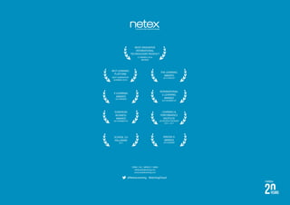 SPAIN | UK | MEXICO | INDIA
info@netexlearning.com
www.netexlearning.com
E-LEARNING
AWARDS
2014 BRONZE
EUROPEAN
BUSINESS
AWARDS
2014 RUNNER-UP
SCHOOL 2.0
HALLMARK
2011
INNOVA-G
AWARDS
2010 WINNER
INTERNATIONAL
E-LEARNING
AWARDS
2014 RUNNER-UP
THE LEARNING
AWARDS
2015 FINALIST
LEARNING &
PERFORMANCE
INSTITUTE
ACCREDITED PROVIDER
2013 - 2017
MOST INNOVATIVE
INTERNATIONAL
TECHNOLOGIES PRODUCT
LT AWARDS 2016
BRONZE
BEST LEARNING
PLATFORM
NEXT GENERATION
LEARNING 2016
@NetexLearning #learningCloud
 