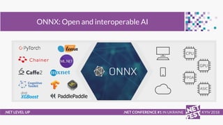 ONNX: Open and interoperable AI
.NET CONFERENCE #1 IN UKRAINE KYIV 2018.NET LEVEL UP
 