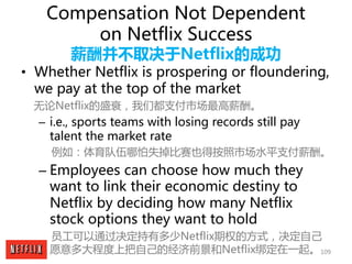 109
Compensation Not Dependent
on Netflix Success
薪酬并不取决于Netflix的成功
• Whether Netflix is prospering or floundering,
we pay...
