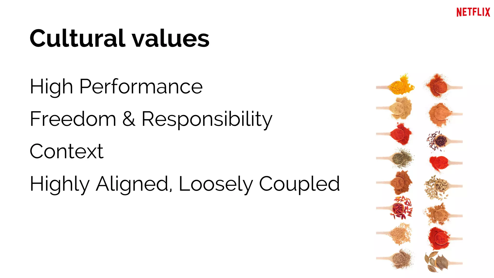 Cultural values
High Performance
Freedom & Responsibility
Context
Highly Aligned, Loosely Coupled