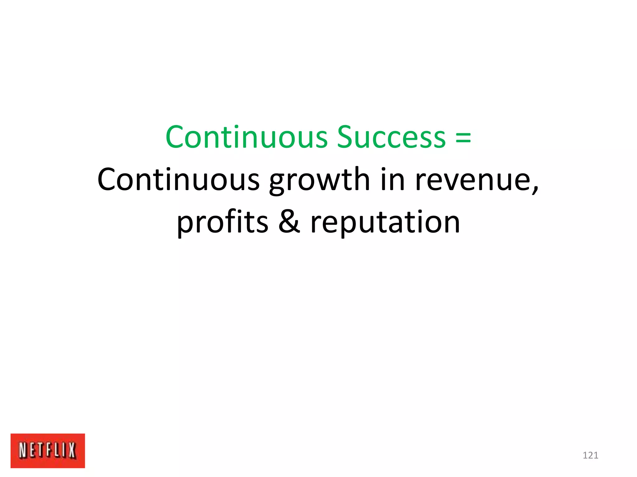 Continuous Success =
Continuous growth in revenue,
profits & reputation
121
 