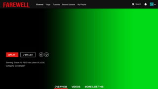 PLAY
Channel Vlogs Tutorials Recent Uploads My Playlist
OVERVIEW VIDEOS MORE LIKE THIS
MY LIST
Starring: Grade 10 PSG kids (class of 2024)
Category: Goodbyes?
Search
 