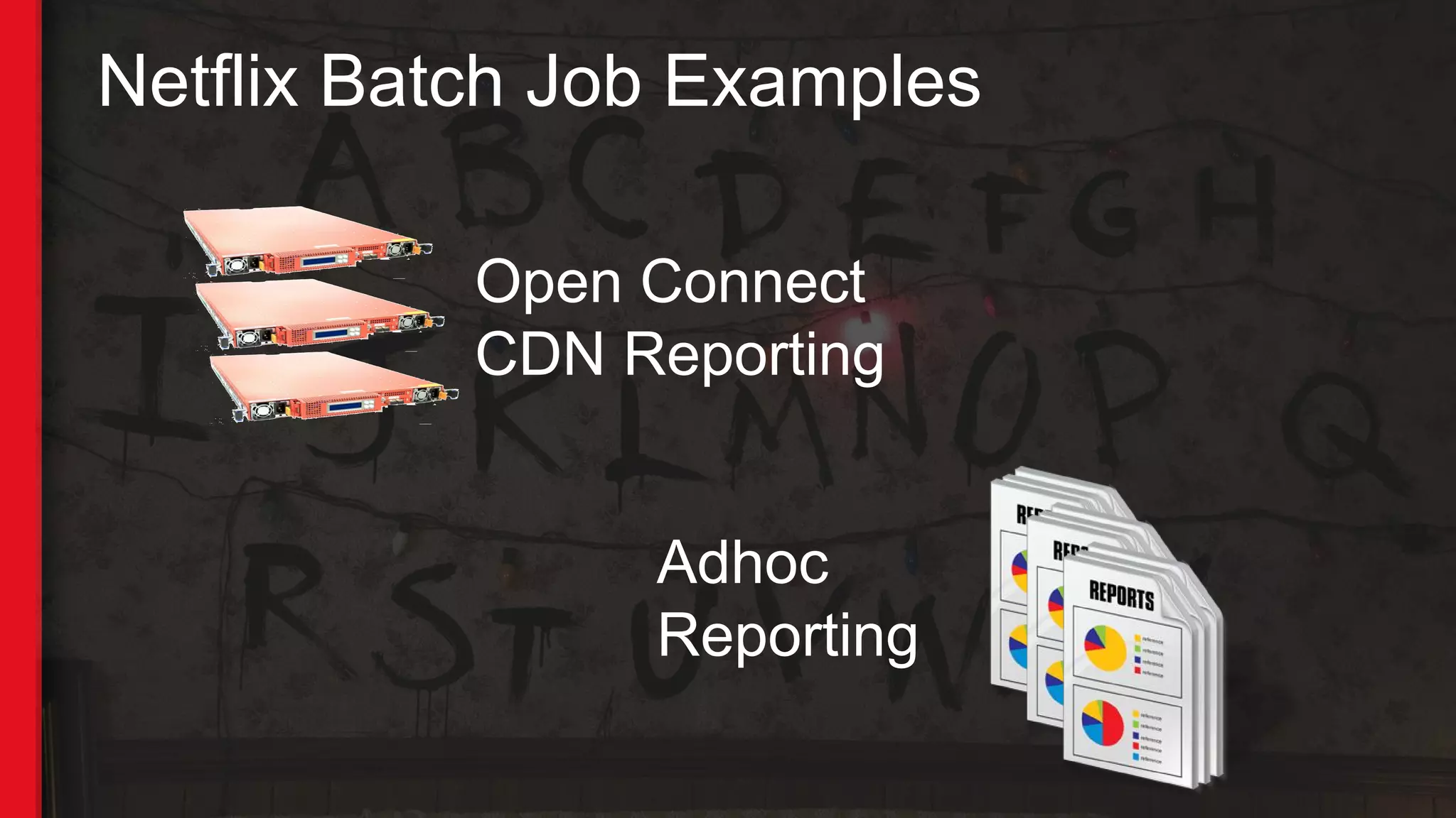 Netflix Batch Job Examples
Open Connect
CDN Reporting
Adhoc
Reporting
 