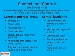 Context, not Control
통제가 아닌 준거의 틀
Provide the insight and understanding to enable sound decisions
건전한 결정을 할 수 있도록 통찰력과 이해를...