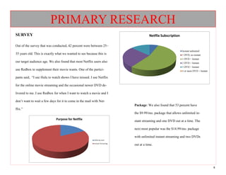 PRIMARY RESEARCH
                          COMPETITOR ANALYSIS
SURVEY

Out of the survey that was conducted, 42 percent we...