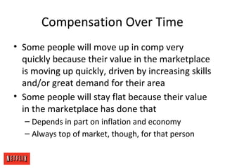 Compensation Over Time
• Some people will move up in comp very
quickly because their value in the marketplace
is moving up...