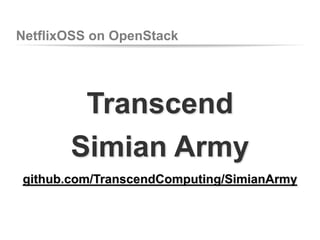 NetflixOSS on OpenStack

Transcend
Simian Army
github.com/TranscendComputing/SimianArmy

 