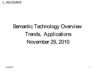 01/30/15 1
Semantic Technology Overview
Trends, Applications
November 29, 2010
 