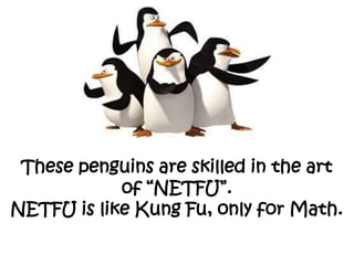 These penguins are skilled in the art
            of “NETFU”.
NETFU is like Kung Fu, only for Math.
 
