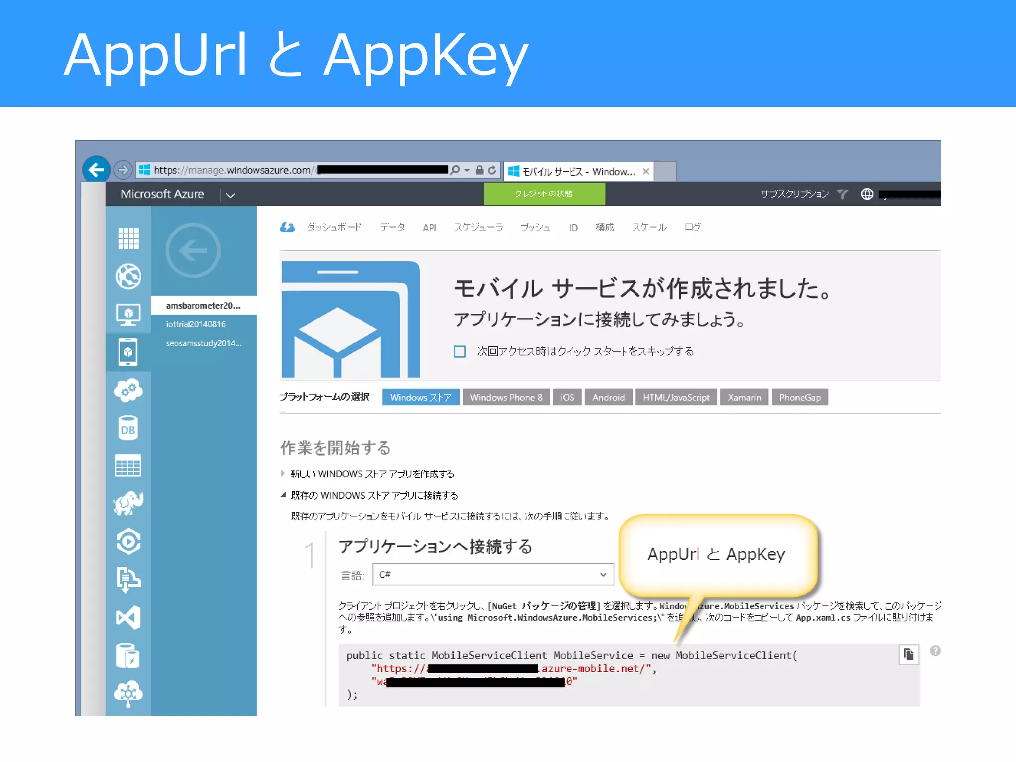 AppUrl と AppKey
 