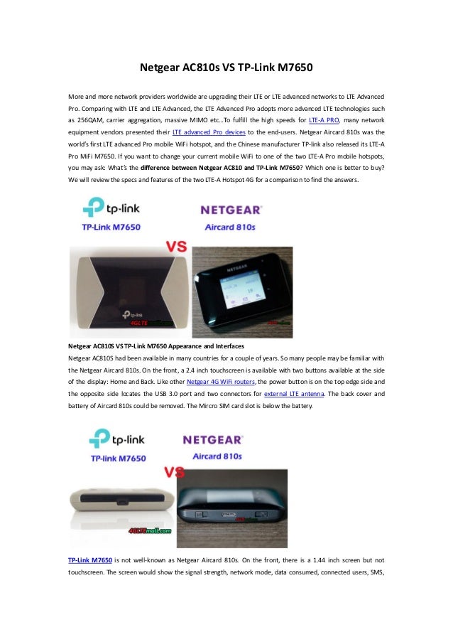 Netgear Aircard 810s Vs Tp Link M7650