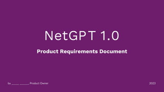 NetGPT 1.0
Product Requirements Document
by ______ _______, Product Owner 2023
 