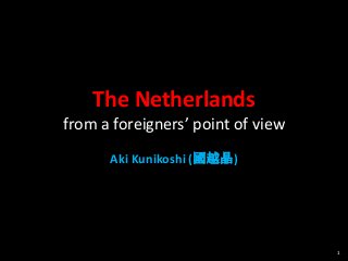 The Netherlands
from a foreigners’ point of view
Aki Kunikoshi (國越晶)

1

 