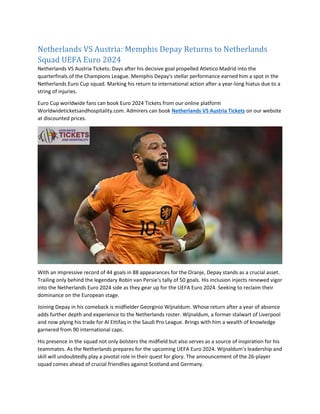 Netherlands VS Austria Memphis Depay Returns to Netherlands Squad UEFA ...