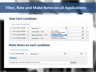 Filter, Rate and Make Notes on all Applications
Rate Each Candidate
Make Notes on each candidate
 