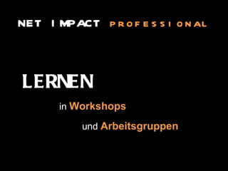 LERNEN   in  Workshops   und  Arbeitsgruppen NET IMPACT  professional 