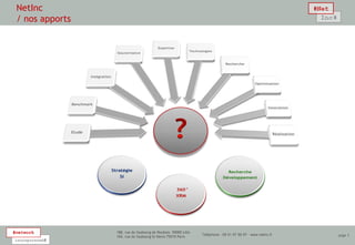 NetInc
 / nos apports




#network         188, rue du faubourg de Roubaix 59000 Lille
                 104, rue du faubourg St-Denis 75010 Paris
                                                               Téléphone : 09 51 97 99 97 - www.netinc.fr   page 3
incorporated#
 