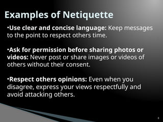 Netiquette Fact Sheet Example Netiquette(Internet Etiquette) is a important topic in communication ...
