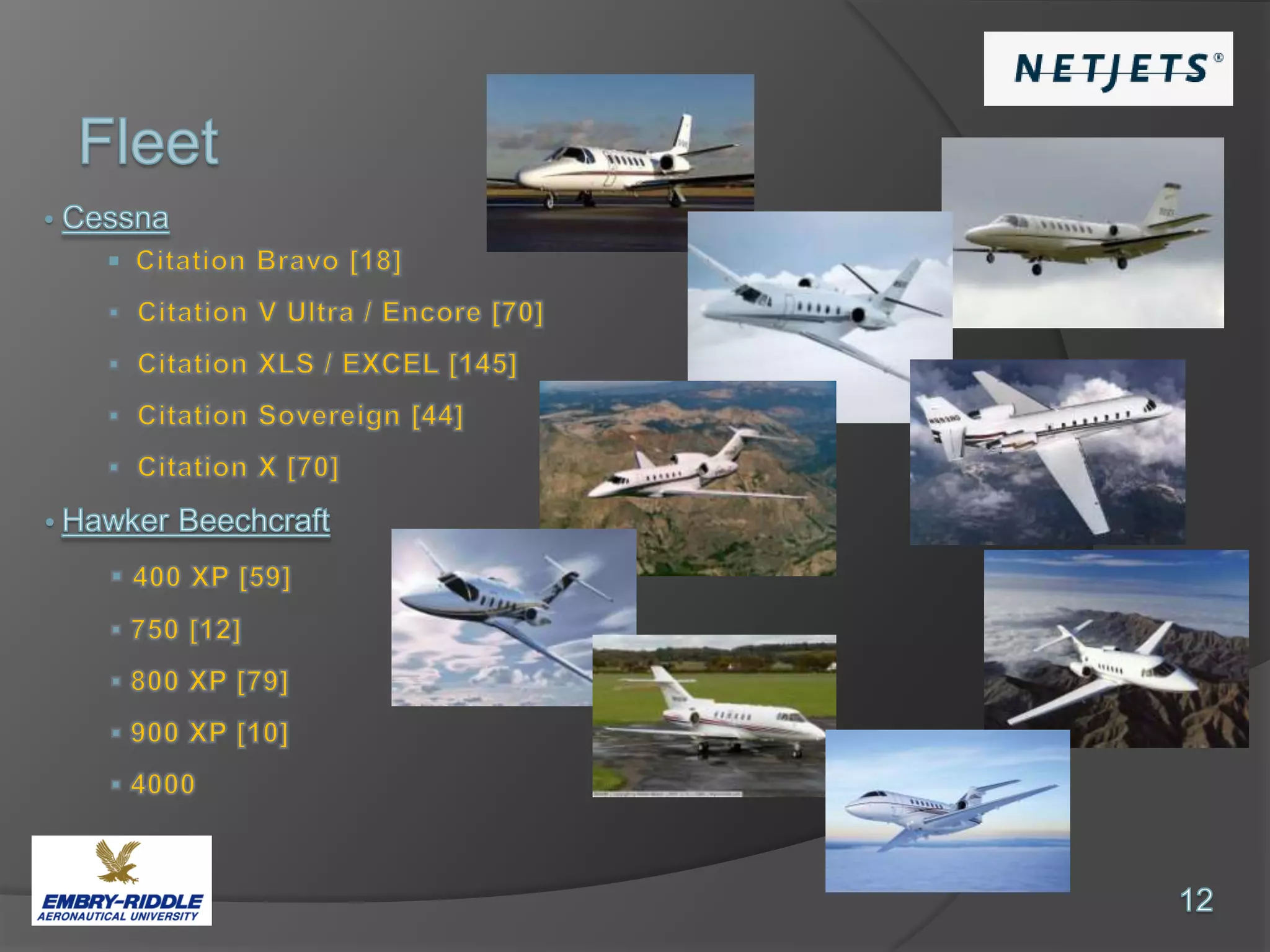 IntroductionWhat is NetJets ?A subsidiary aviation company of Berkshire            	Hathaway that offers factional ownership and 		rental of private business jets.NetJets operate under FAR Part 135 				Air Carrier Certificates.Philosophy:“We lead the industry because we scrupulously tend to every 	aspect of our business and hold ourselves to a higher 	standard. And we do it all for one reason - to provide 	owners with the ultimate in safety, security and reliability”.3