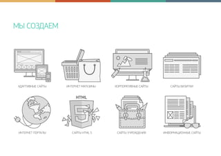 МЫ СОЗДАЕМ
АДАПТИВНЫЕ САЙТЫ ИНТЕРНЕТ МАГАЗИНЫ КОРПОРАТИВНЫЕ САЙТЫ САЙТЫ ВИЗИТКИ
ИНТЕРНЕТ ПОРТАЛЫ САЙТЫ HTML 5 САЙТЫ УЧРЕЖДЕНИЯ ИНФОРМАЦИОННЫЕ САЙТЫ
 