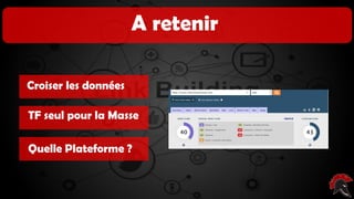 Les critères d’un site intéressant ( pour
poser un backlink )
A retenir
Croiser les données
TF seul pour la Masse
Quelle Plateforme ?
 