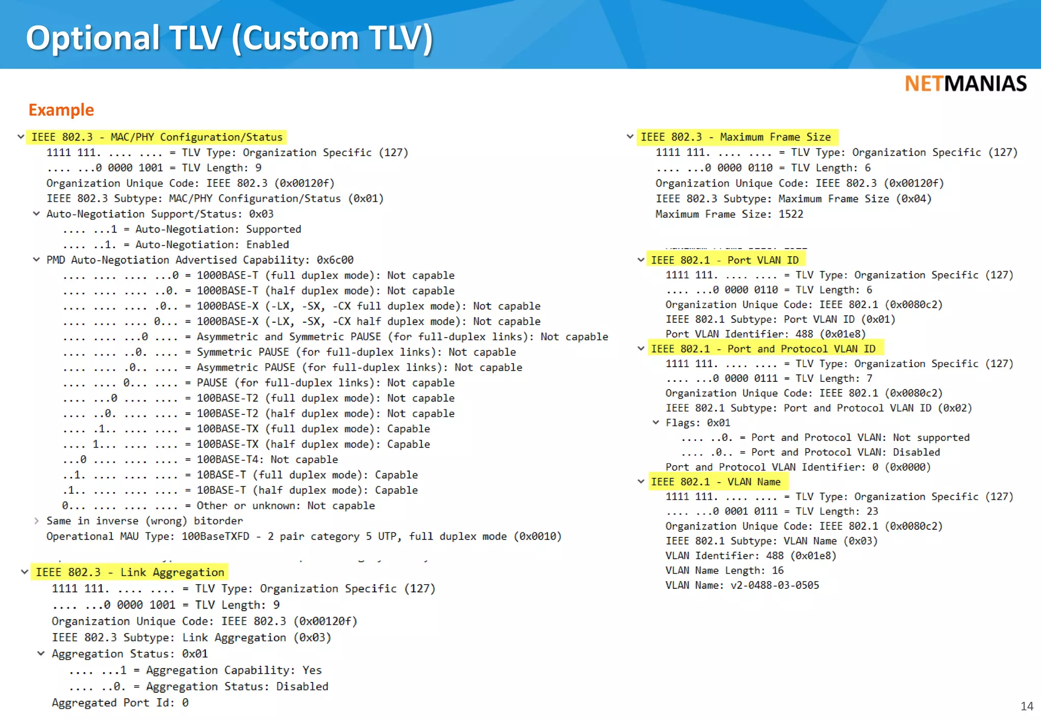 Optional TLV (Custom TLV)
14
Example
 