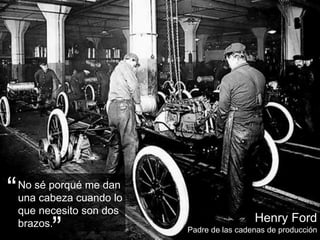 No sé porqué me dan
una cabeza cuando lo
que necesito son dos
brazos.
“
”
Henry Ford
Padre de las cadenas de producción
 
