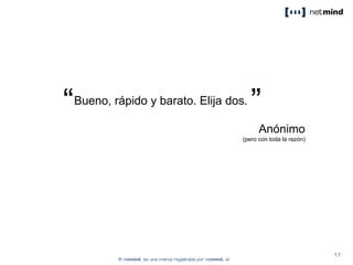 Bueno, rápido y barato. Elija dos.
Anónimo
(pero con toda la razón)
“ ”
 