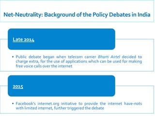  
	
  
Net-­‐Neutrality:	
  Background	
  of	
  the	
  Policy	
  Debates	
  in	
  India	
  
	
  
	
  
•  Public	
   debate...