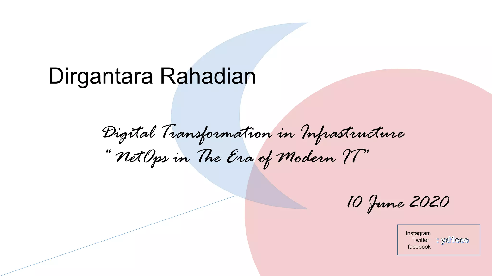 Dirgantara Rahadian
Digital Transformation in Infrastructure
“ NetOps in The Era of Modern IT”
10 June 2020
Instagram
Twitter:
facebook
 