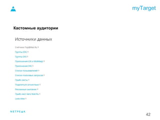 myTarget
42
Кастомные аудитории
1.
 