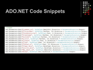 ADO.NET Code Snippets 