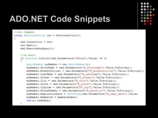 ADO.NET Code Snippets 