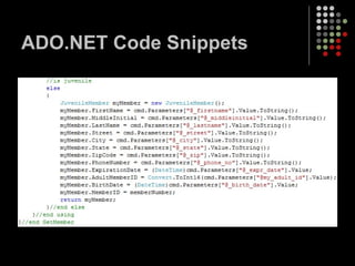 ADO.NET Code Snippets 