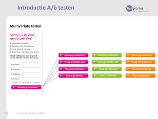 Introductie A/b testen
Multivariate testen

77

Online Marketing Update

 