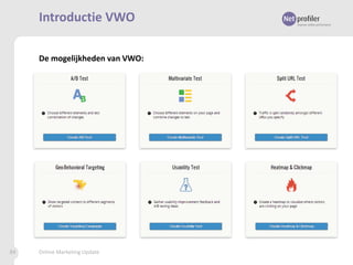 Introductie VWO
De mogelijkheden van VWO:

84

Online Marketing Update

 